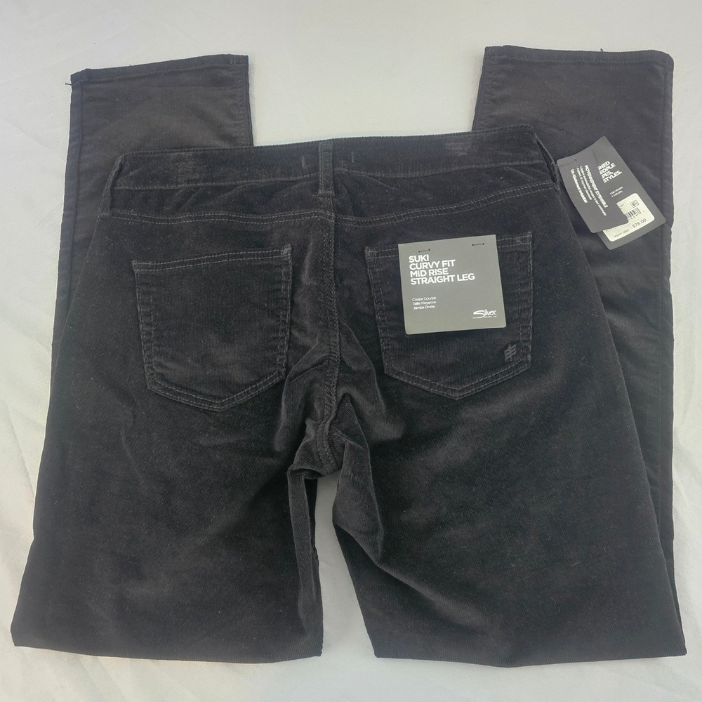 Silver Jeans 28 x31 Suki Black Corduroy Curvy Fit Straight Leg Mid Rise NWT L782